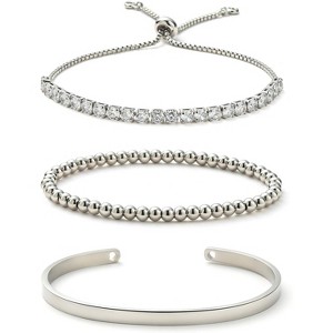 18K Gold Plated Tennis Bracelet Set for Women with Cubic Zirconia, Adjustable Cuff and Beaded Bracelet in Gift Box - 1 of 4