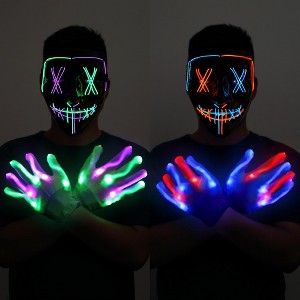 Whizmax 2PACK Mask Skeleton Gloves Set,Light Up Scary Mask Purge Mask with Glow Gloves for Halloween Costume - 1 of 4