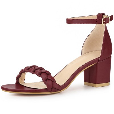 Allegra K Women's Chunky Heels Ankle Strap Braided Instep Strap Heel Sandals