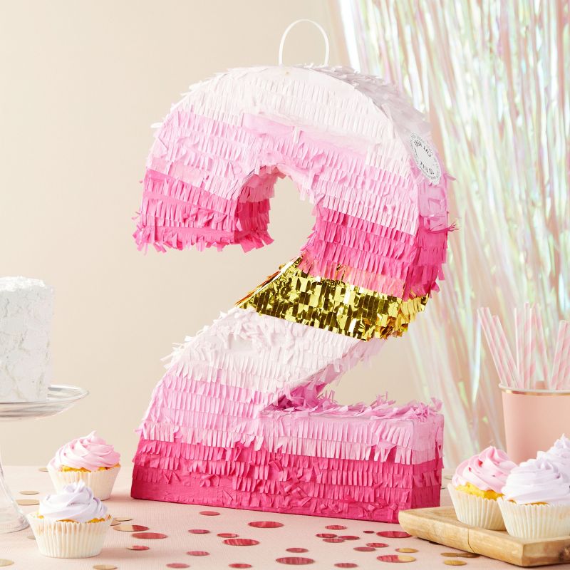 Blue Panda Small Pink Gold Foil Number 2 Pinata for Kids 2nd Birthday Party, 16.5 x 11 Inches, 2 of 8