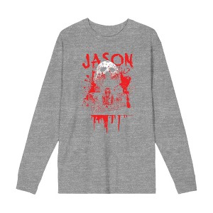 Friday The 13th Blood Splatter Jason Mask Long Sleeve Unisex Adult Tee - 1 of 2