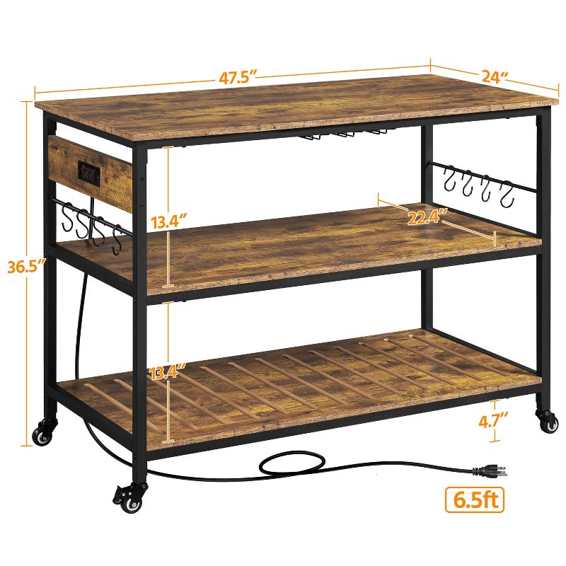 Yaheetech 3-Tier Kitchen Island Rolling Cart with Shelves for Dining Room, 3 of 9