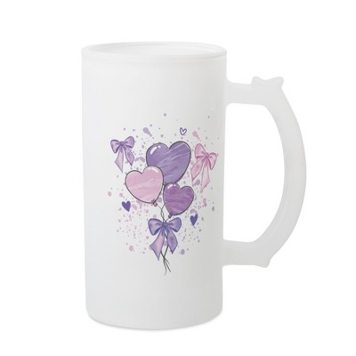 Elanze Designs Freezable Beer Stein Mug With Thumb Grip Handle, 16 Ounce Frosted Glass, Heart Balloons