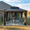 PURPLE LEAF Outdoor Hardtop Gazebo for Patio Galvanized Steel Double Roof Permanent Canopy Teak Finish Aluminum Frame Pavilion Gazebo with Netting - 2 of 4