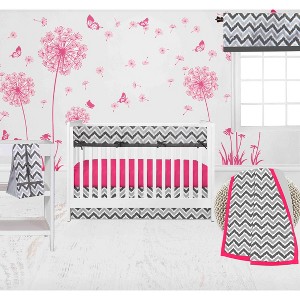 Bacati - Ikat Dots Leopard  Pink Grey Girls 10 pc Crib Set with Long Rail Guard Cover & 4 Muslin Swaddling Blankets - 1 of 4
