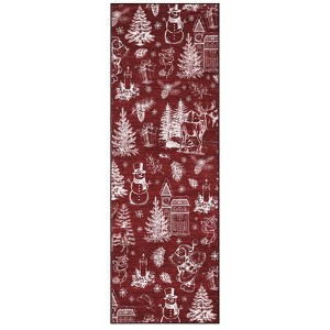 Christmas Area Rug, Tree Snowman Reindeer Print, Washable, Non-Slip, Holiday Indoor Living Room - 1 of 4