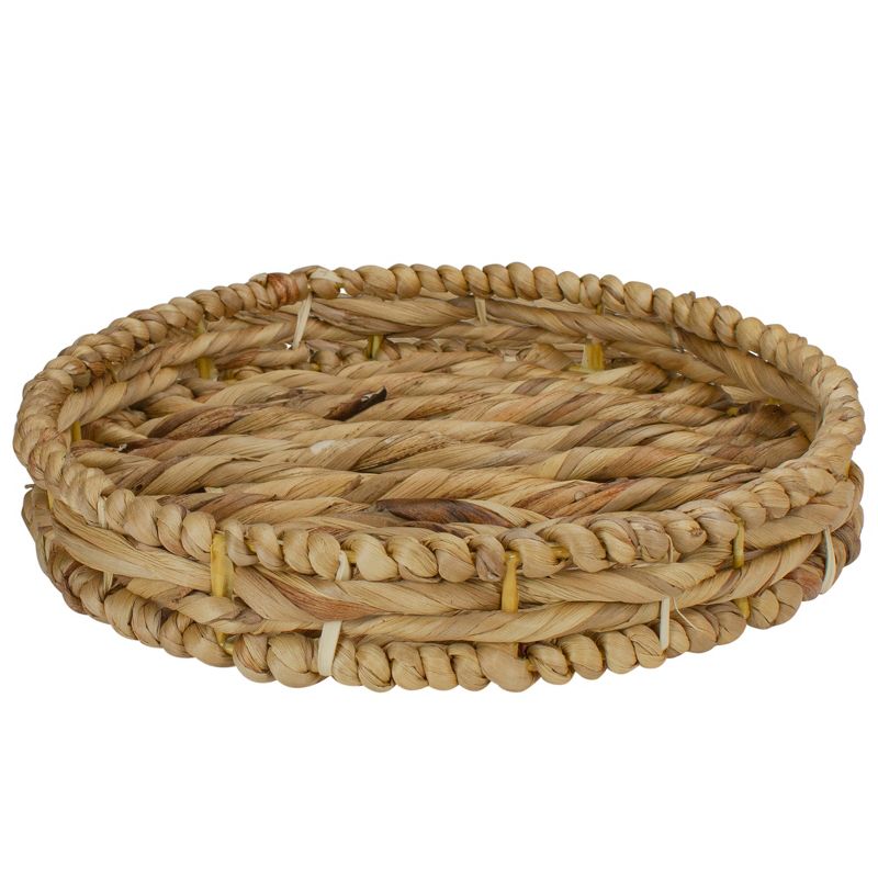 Northlight Set of 3 Round Natural Woven Water Hyacinth Serving Trays 16", 5 of 8