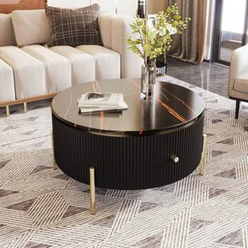 Suki Modern Round Coffee Table with 2 Large Drawers, Storage Accent Table, Indoor Furniture - The Pop Home