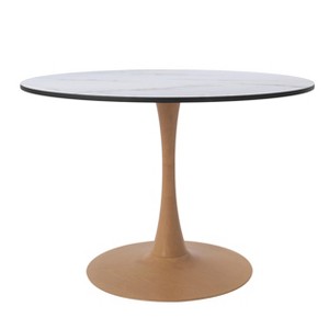 LeisureMod Bristol 35'' Modern Round Dining Table – Durable MDF Top and Wood-Transfer Natural Steel Base for Kitchen, Dining Room, or Cafes - 1 of 4