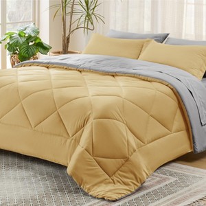 5/7 Pcs Bed in a Bag with Contrast Color Solid Design Bedding Set - 1 of 4