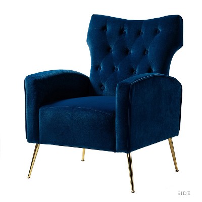Raphael Velvet Tufted  Upholstered  Wingback Chair Accent Wingback silhouette with diamond button tufting   | Karat Home