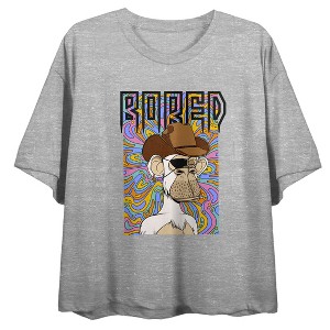 Bored Of Directors Cowboy Hat Ape Crew Neck Short Sleeve Athletic Women's Crop T-shirt - 1 of 3