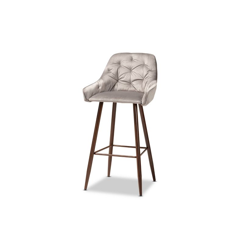 4pc Catherine Velvet Fabric Upholstered and Counter Height Barstool Gray/Walnut - Baxton Studio, 3 of 9