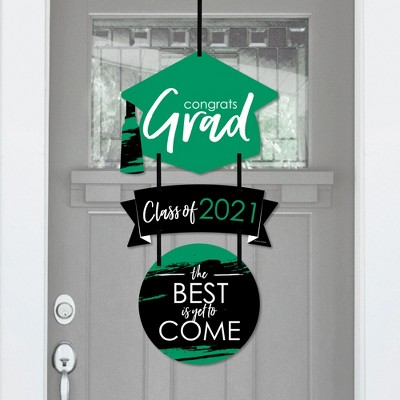 Big Dot of Happiness Green Grad - Best is Yet to Come - Hanging Porch 2021 Green Graduation Party Outdoor Decoration - Front Door Decor - 3 Piece Sign