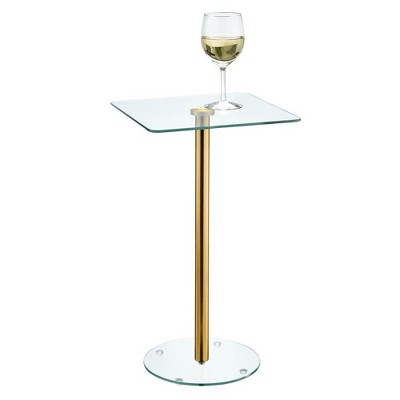 iDesign Square Pedestal Drink Table for Small Spaces - Clear/Soft Brass