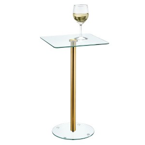 iDesign Square Pedestal Drink Table for Small Spaces - Clear/Soft Brass - 1 of 4