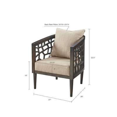 Mid-Century Tan Upholstered Wood Accent Chair with High-Density Foam
