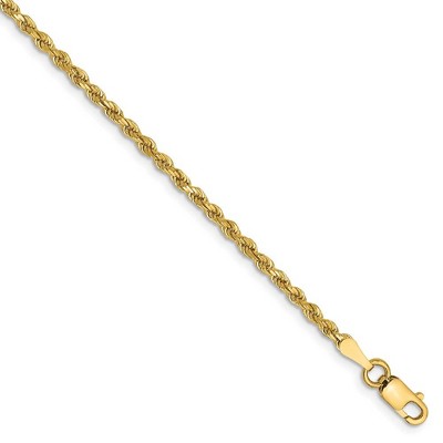 Black Bow Jewelry 14k Yellow Gold, 2mm Diamond Cut Rope Chain Anklet