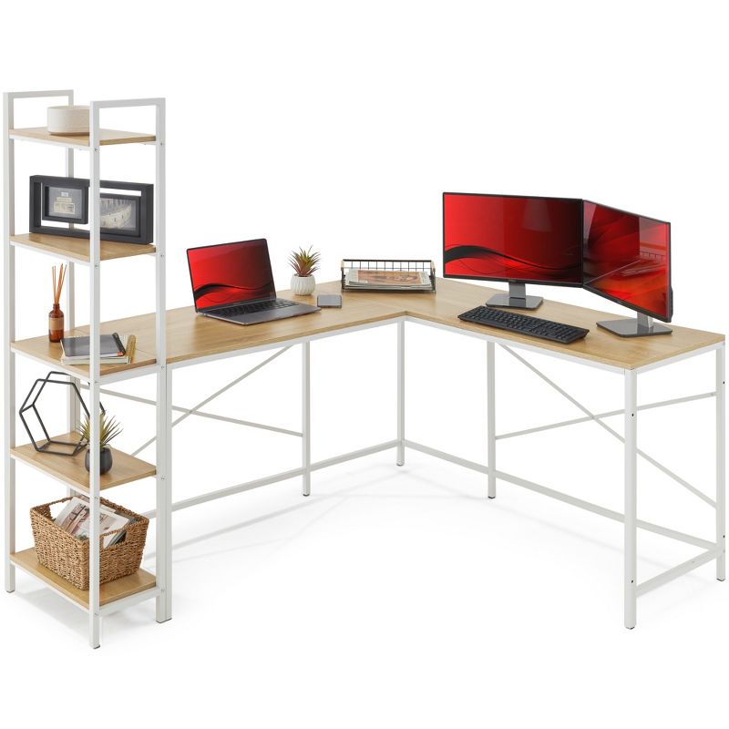 Best Choice Products L-Shaped Computer Corner Desk, Study Workstation w/ 5-Tier Open Storage Bookshelf, 1 of 10