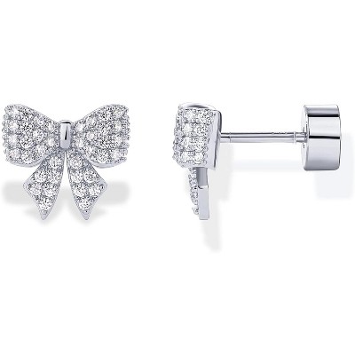 14K gold-plated delicate flat stud earrings, women's style - bow starry sky flat gold stud earrings