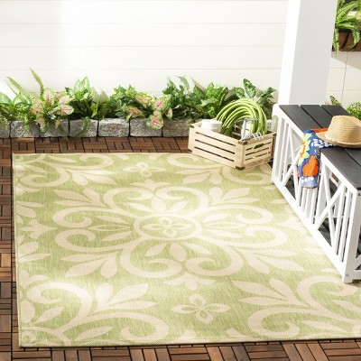 Beach Grass Green and Cream Synthetic Rectangular Area Rug