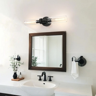 YANSUN 18 in. 2-Light Black Bathroom Sconces with Clear Glass, Bathroom Vanity Light Fixtures, Modern Wall Lights for Mirror