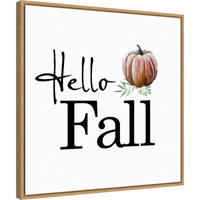 Hello Fall Pumpkin Print on Canvas with Maple Frame