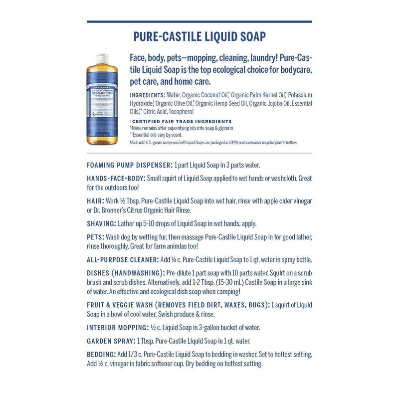 Dr. Bronner&#39;s 18-In-1 Hemp Baby Pure Castile Liquid Soap - Unscented - 32 fl oz, 4 of 11