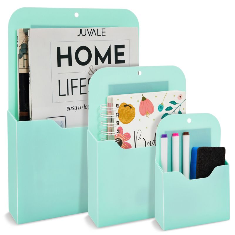 Okuna Outpost 3 Pack Magnetic Wall File Holders Set for Organization, 3 Sizes (Teal), 1 of 9