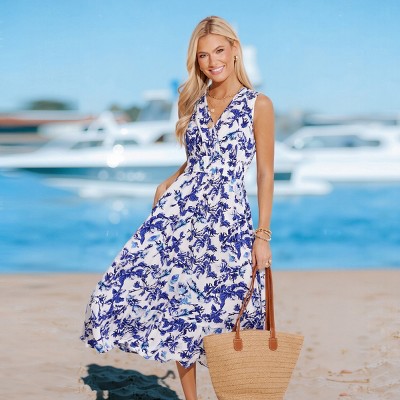 Women's Floral Print Sleeveless V-Neck Maxi Dress - Cupshe