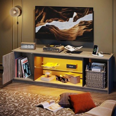 Bestier 70" Gray Modern Fireplace TV Stand with LED Lights