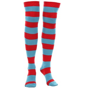 HalloweenCostumes.com One Size Fits Most  Dr. Seuss Thing 1 & Thing 2 Striped Knee High Socks, Red/Blue - 1 of 4