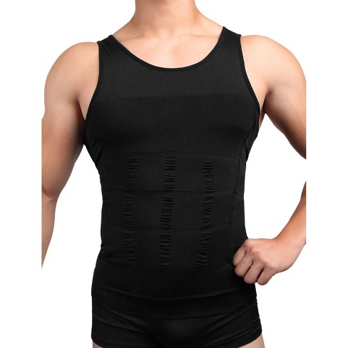 Unique Bargains Mens Slim Body Shaper Tummy Belly Fatty Underwear Vest T  Shirt Shapewear M Black