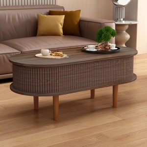 CAVINAS Fluted Lift Top Coffee Table,Living Room Tables with Hidden Compartment,Hydraulic Lift,Oval Wooden Center Table for Living Room,Office - 1 of 4