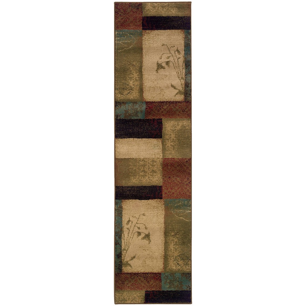 1'10inx7'6in Heath Botanical Blocks Rug Beige/Green