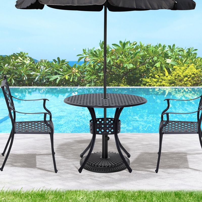 Outsunny 33" Patio Dining Table Round Cast Aluminium Outdoor Bistro Table with Umbrella Hole - Black, 4 of 8