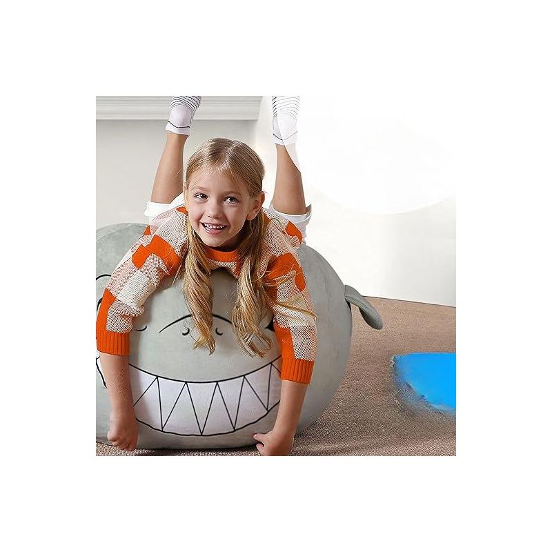 Bins & Things Shark Bean Bag Chair Cover for Kids, Gray, 2 of 4