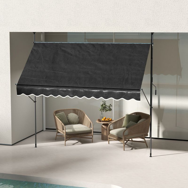 Outsunny Freestanding Retractable Awning, Non-Screw Patio Awning with UV Resistant Fabric, 2 of 7