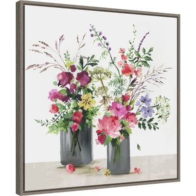 22" x 22" Glass Florals by Asia Jensen Framed Canvas Wall Art Print - Amanti Art: Botanical Print, Home Decor