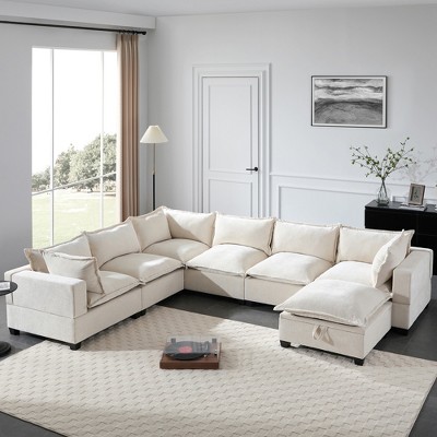 118'' Oversized Chenille Modular U-Shaped Sectional Cloud Sofa with Movable Storage Ottoman, Free combination