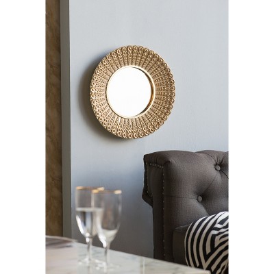 Wooakway 14"H Accent Mirror Beaded Wall Mirror Novelty Bathroom/Vanity Mirror Gold