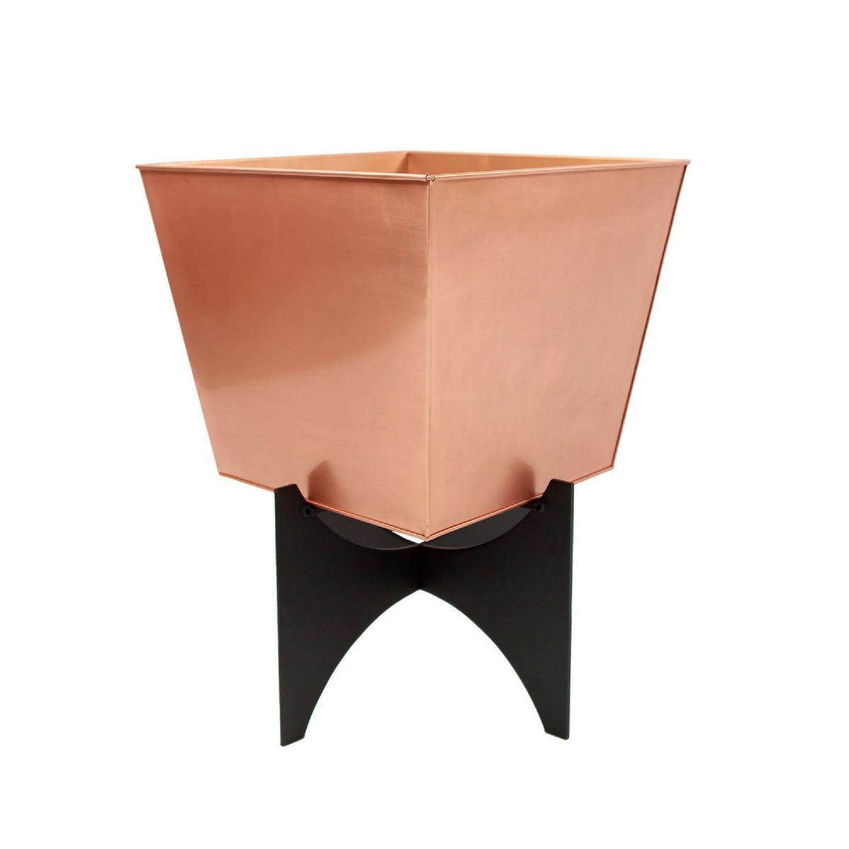 16" Wide Square Copper Plated Galvanized Steel Flower Box with Black Wrought Iron Plant Stand - ACHLA Designs: Weather-Resistant