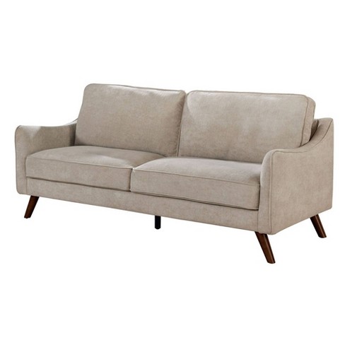 Fabric Upholstered Sofa With Tapered Angled Legs Beige Benzara