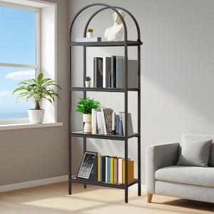 Arched Bookshelf, Freestanding Open Bookcase with Metal Frame, Industrial Corner Display Storage Shelf for Bedroom Living Room Office - 1 of 4