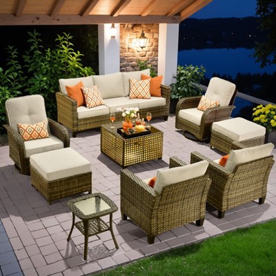 XIZZI Patio Furniture Sets Designed for Outdoor Relaxation, Comfy 3.5-Inch Cushions & 360° Swivel Action for Extra Comfort, 9 Pcs/Set, Beige