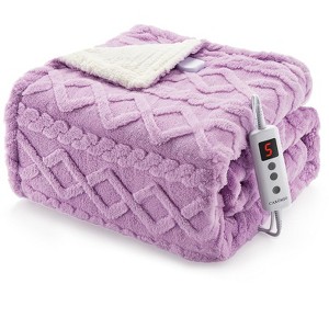GustoWave Heated Blanket Throw - Thick Cotton Velvet Blanket with Controller, Fast Heating Machine Washable, purple - 1 of 4