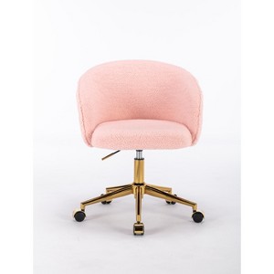 Vynxaria Modern Accent Chair with Golden Base for Vanity or Office - White/Black/Pink - 1 of 4