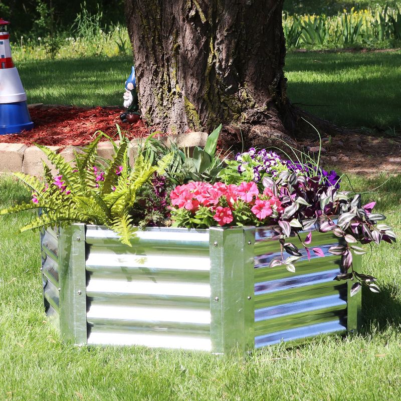 Sunnydaze Outdoor Lawn and Garden Galvanized Steel Hexagon Raised Vegetable Garden or Flower Bed Planter Kit - 22" - Silver, 3 of 12