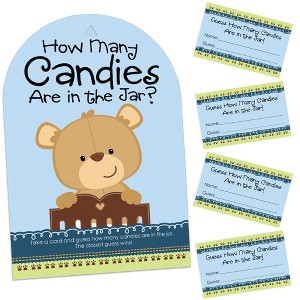 Big Dot of Happiness Baby Boy Teddy Bear - How Many Candies Baby Shower Game - 1 Stand and 40 Cards - Candy Guessing Game - 1 of 4