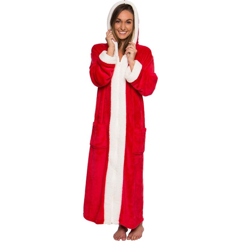 Silver Lilly - Women's Plush Zip Up Hooded Robe with Sherpa Trim, 1 of 7